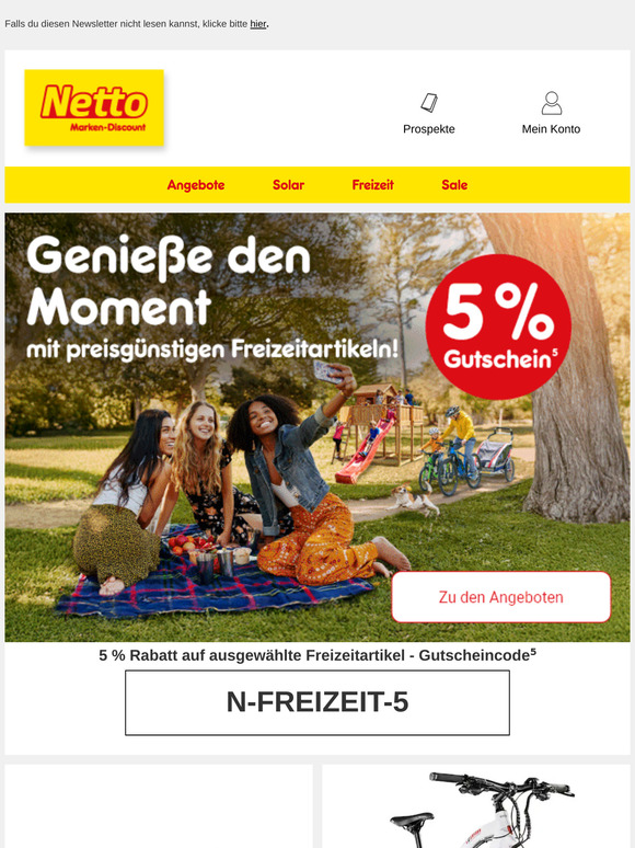 5 % Rabatt auf ausgewählte Freizeitartikel sichern! 🚲