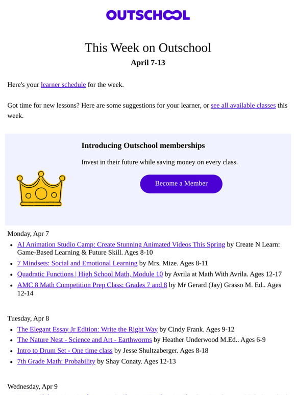 This week on Outschool: Classe your learner may like