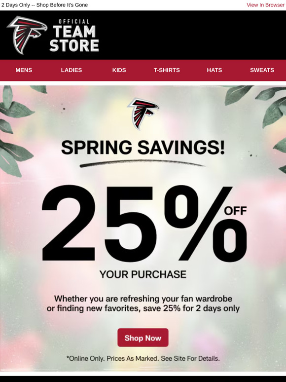 Spring Sale Blitz: 25% Off Falcons Gear!