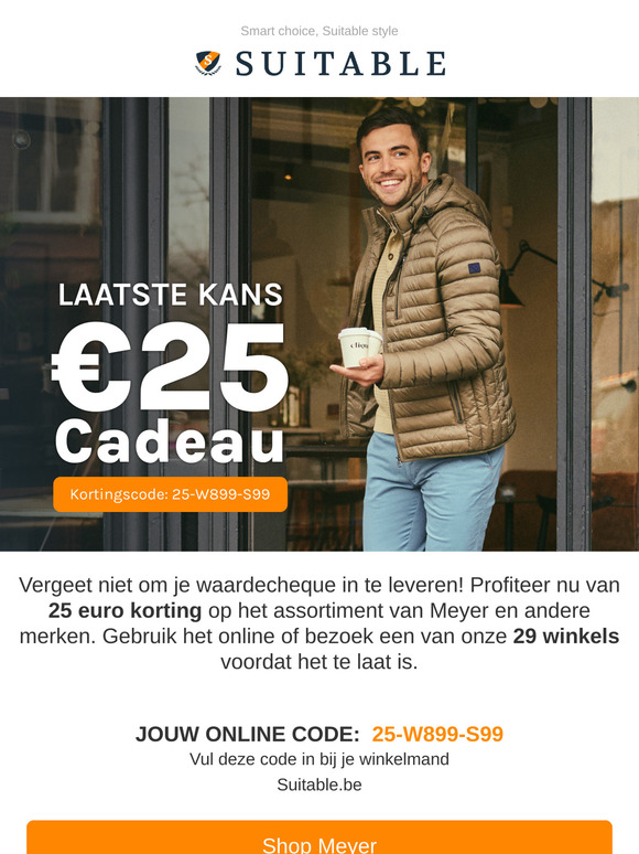 Laatste kans: 25 euro korting op Meyer, Profuomo, Suitable en andere topmerken