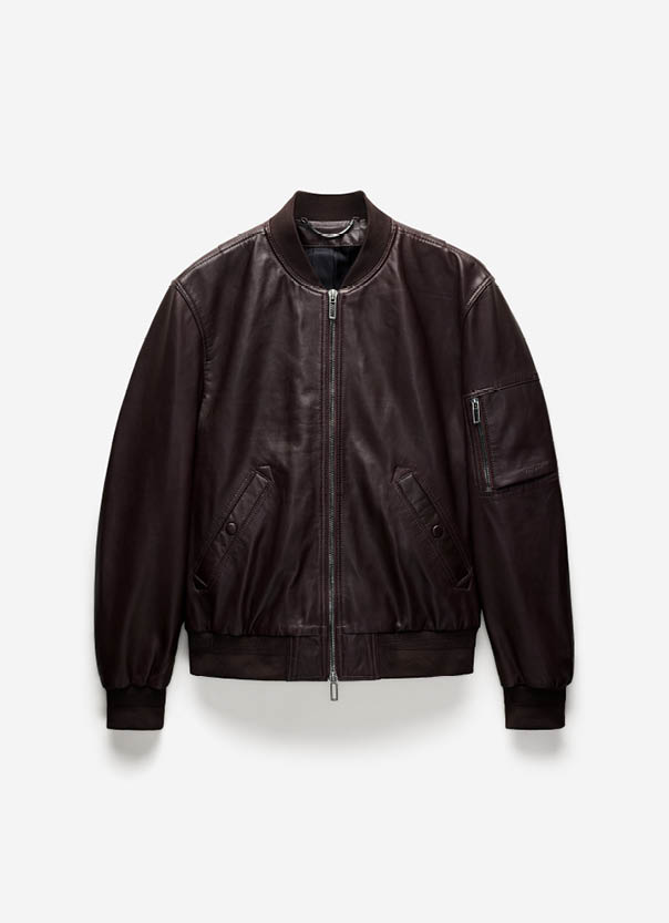 Leather Bomber Jacket Wine