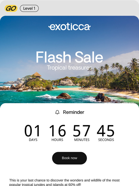 🏃 Last chance: 60% off jungles and beaches