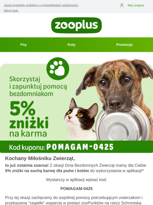 🔊 Jeszcze tylko dzisiaj 5% zniżki na suchą karmę!