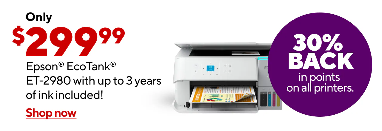 $299.99 Epson® EcoTank® ET-2850 all-in-one wireless color tank printer