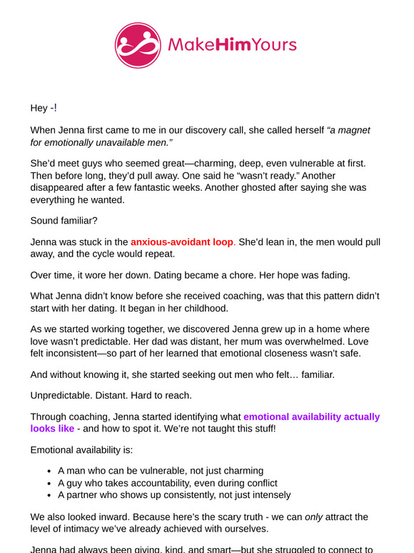 How Jenna Started Meeting Emotionally Available Men
