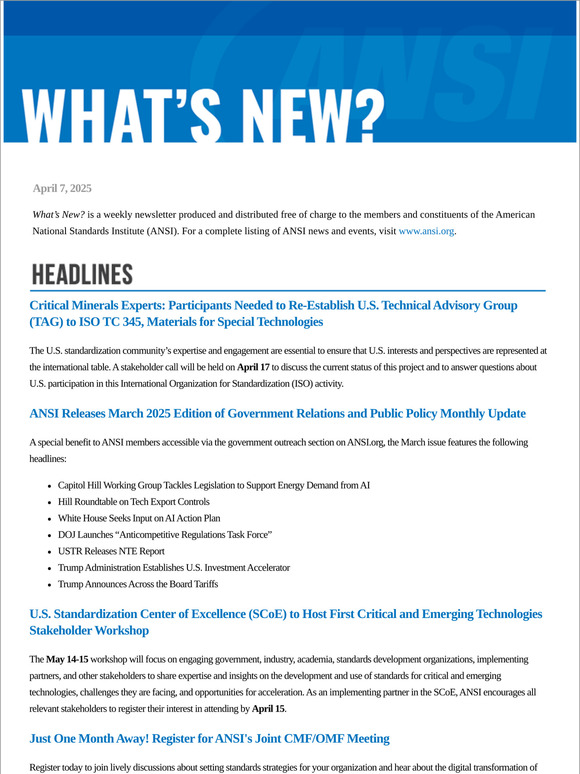 ANSI What's New April 7, 2025