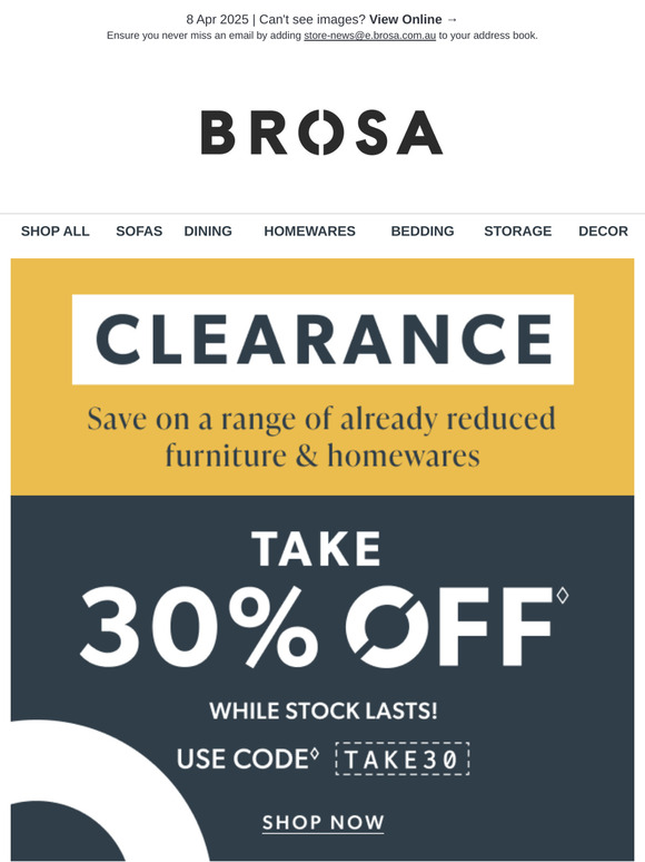 30% OFF Already Reduced Clearance Furniture & Homewares with Code!
