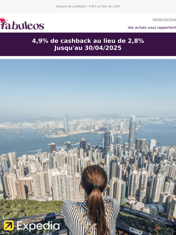 Expedia : 4,9% de cashback sur les hôtels en Avril