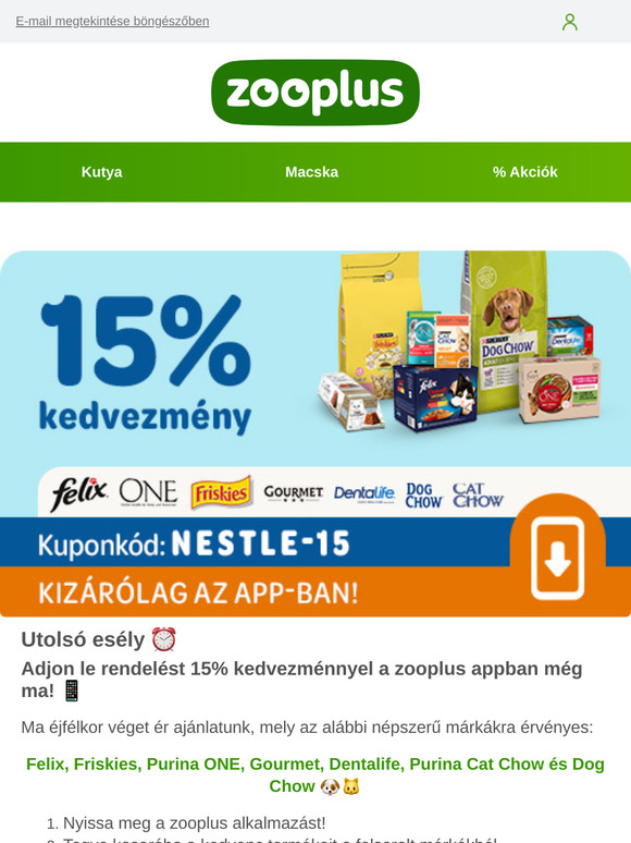 Már CSAK MA! 15% kedvezmény a zooplus appban🔥