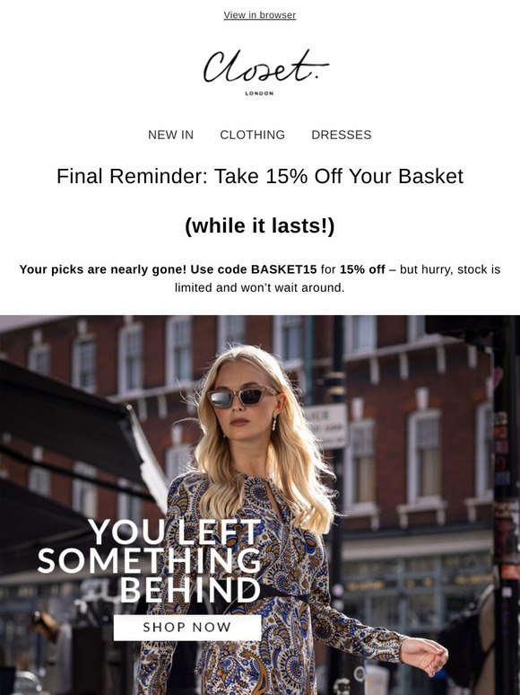 Hi 15% OFF your Abandoned Basket