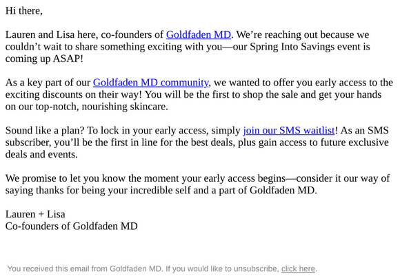 Get early access to the Goldfaden MD Spring Sale!