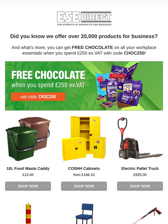 Free Chocolate with orders over £250! 🍫