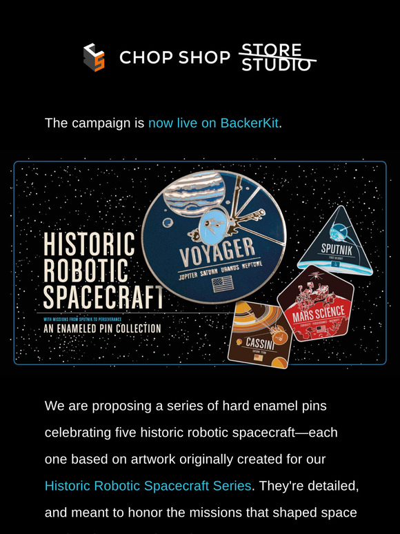 The campaign is live: enamel pins for historic spacecraft!