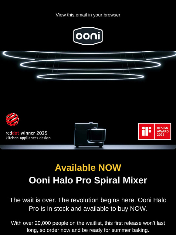 The Ooni Halo Pro Spiral Mixer is available now