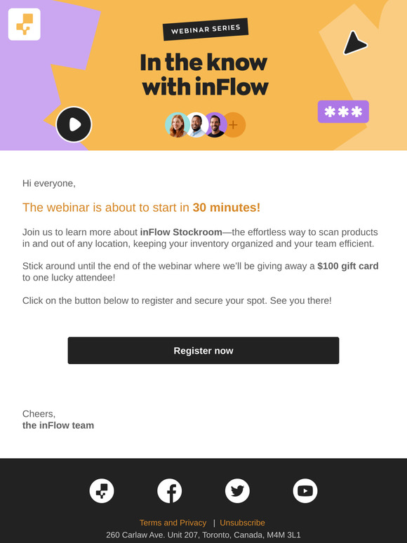 Webinar Starting Soon! inFlow: Stockroom (Register Now)