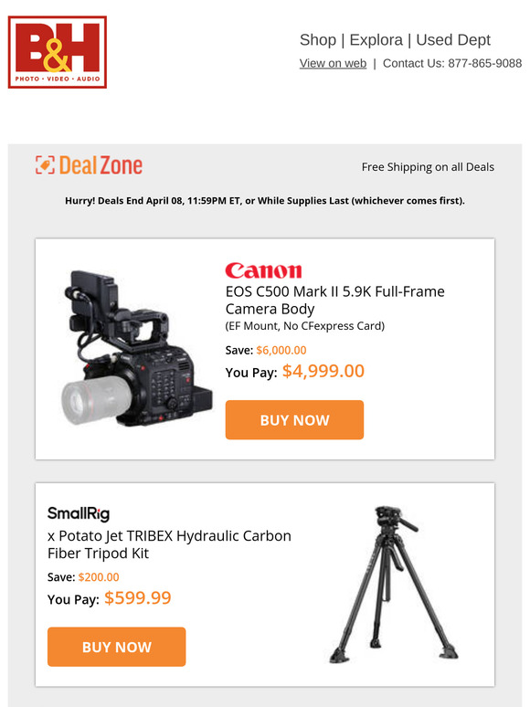 Today's Deals: 🔥$6,000.00 OFF! Canon EOS C500 Mark II 5.9K Full-Frame Camera Body & More!