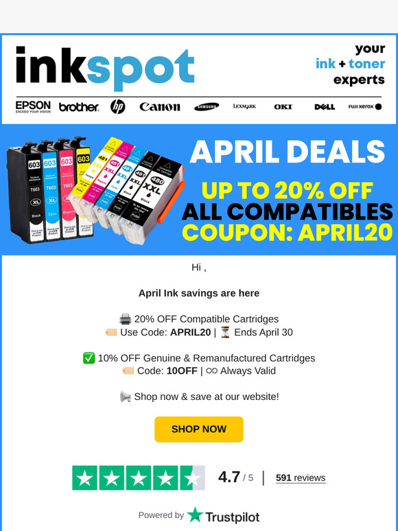 April Savings: 20% Off Compatible Inks & Toners