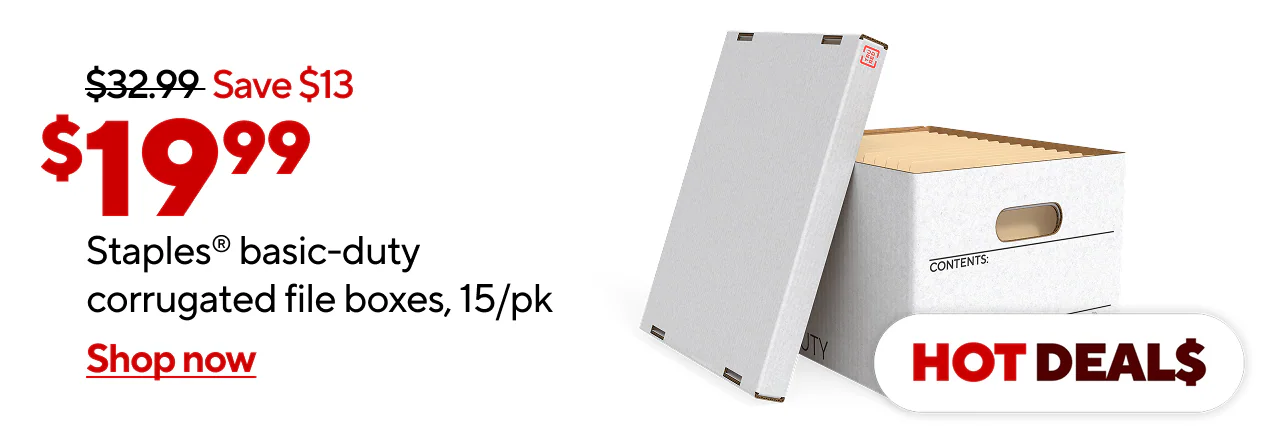 $19.99 Staples® basic-duty corrugated file boxes, 15/pk