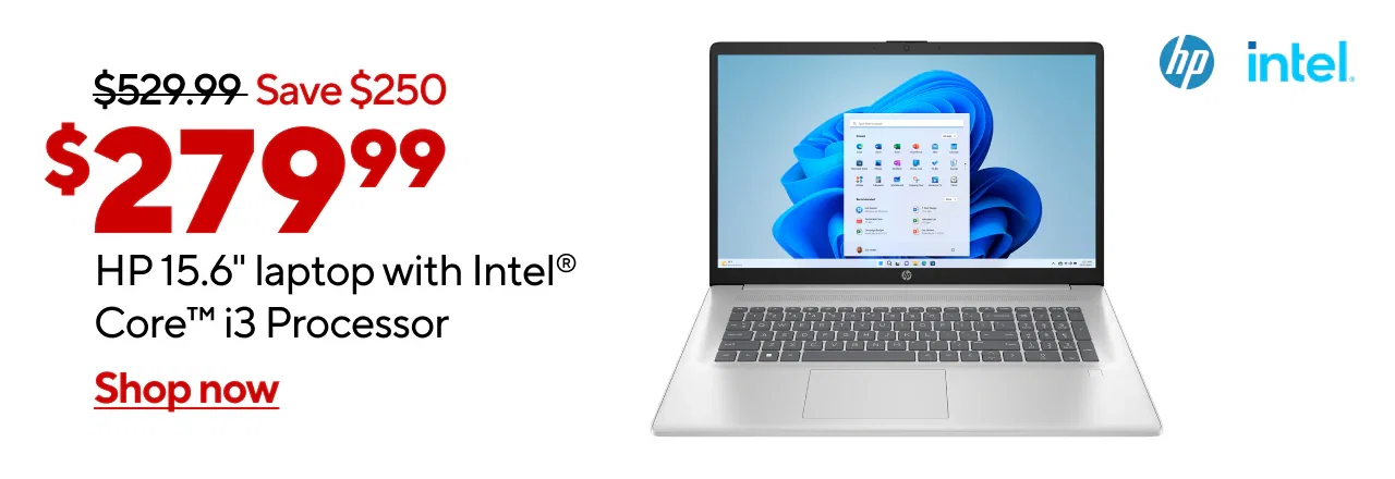 $279.99 HP 15.6" laptop with Intel® Core™ i3 Processor