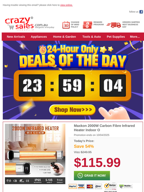 Only $115.99 for the Powerful Maxkon 2000W Infrared Heater