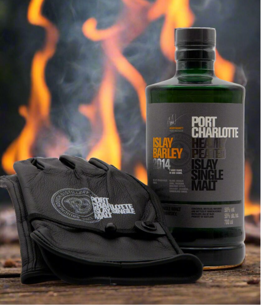 Port Charlotte Islay Barley 2014 + Branded Leather BBQ Gloves