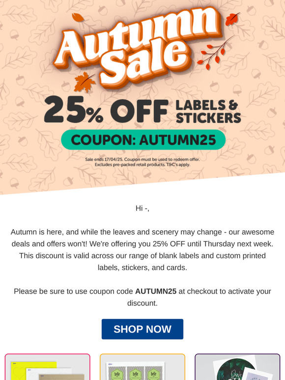 25% Off Autumn Sale