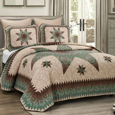 Image of Aqua Star Quilt Bed Set - King