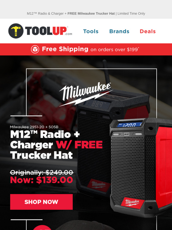 🔊 Big Sound, Big Savings – Milwaukee M12 Radio & Charger + FREE Trucker Hat