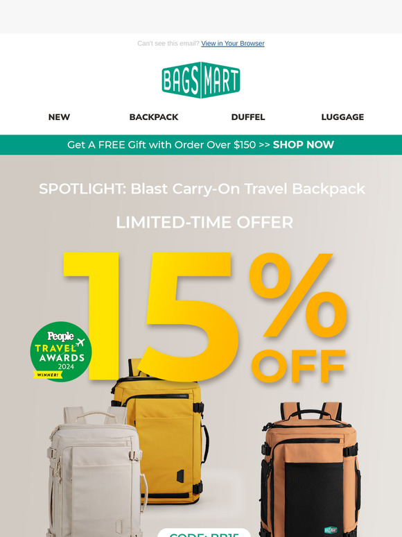 15% OFF the Best-Selling Travel Backpack