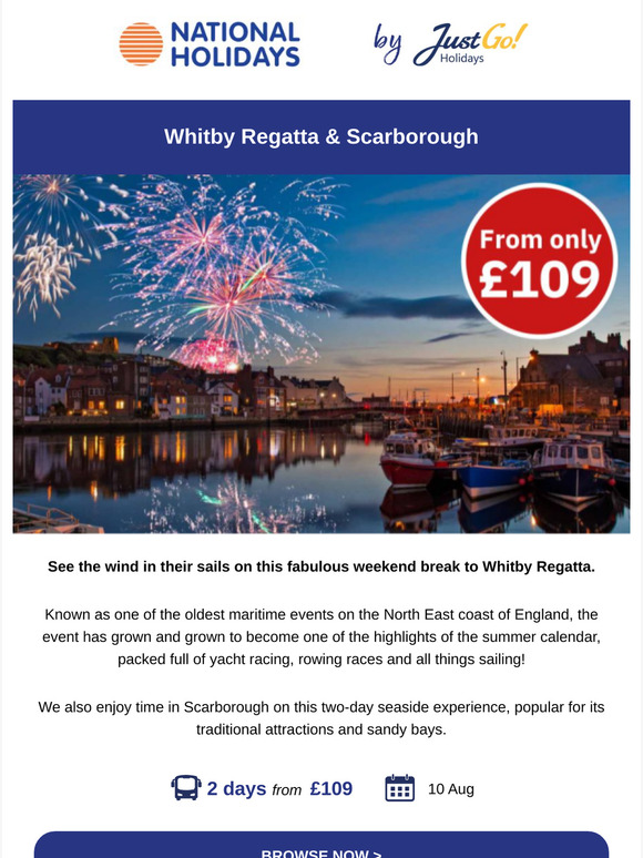 Only £109 | See the famous Whitby Regatta