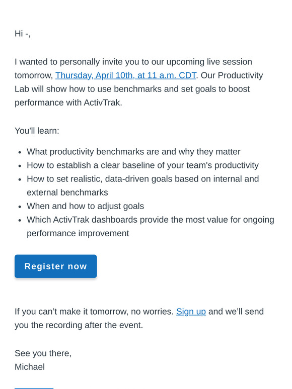 Tomorrow’s live training: Using benchmarks and goals to boost performance