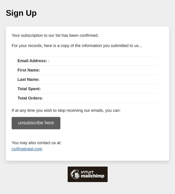Sign Up: Subscription Confirmed