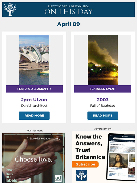 Fall of Baghdad, Jørn Utzon is featured, and more from Britannica
