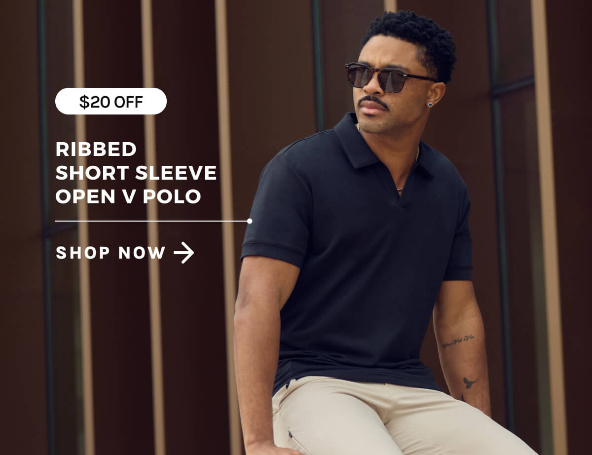 Ribbed Short Sleeve Open V Polo ; $20 off | Shop Now