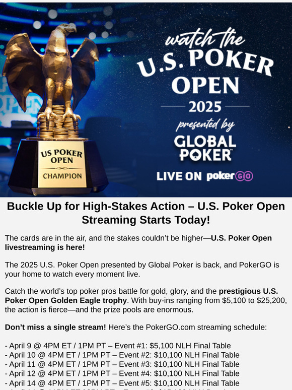 🏆 The U.S. Poker Open is HERE – Watch Live on PokerGO!