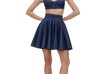 GapStudio Pleated Denim Mini Skirt