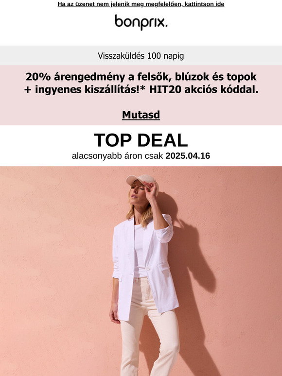 20% a felsőkre mindenkinek + ingyenes kiszállítás