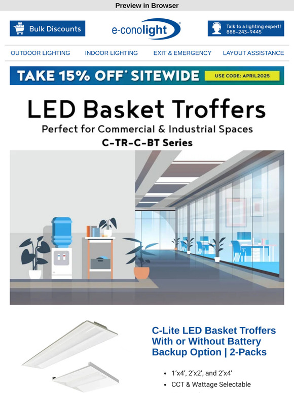 💡 Basket Troffers Provide Even, Glare-Free Illumination + 15% Off!