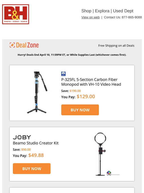 Today's Deals: 🔥$190.00 OFF! Sirui 5-Section CF Monopod w/ Video Head & More!