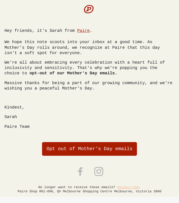 Do you want to opt-out of Mother's Day emails?