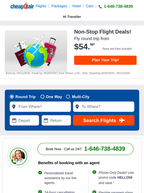 ✈ Non-Stop Flight Deals! Fly Round Trip from $54.98