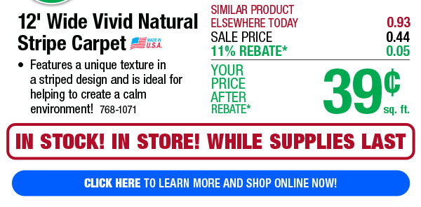 12' Wide Vivid Natural Stripe Carpet - Click Here