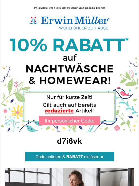 10% Rabatt auf Nachtwäsche & Homewear - nur für kurze Zeit!