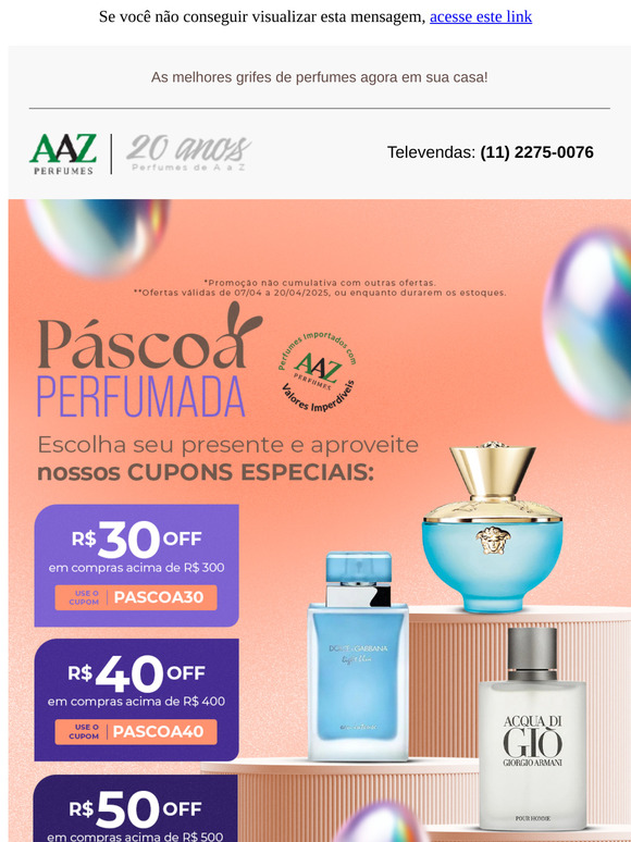 Na AAZ Perfumes, Você Escolhe O Seu CUPOM! 🏷️ Clique e Confira as Opções.