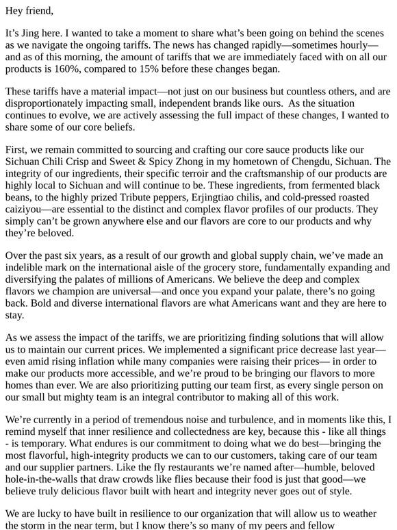 An Update from Jing on Tariffs
