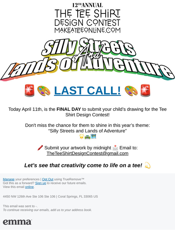 🚨🎨 LAST CALL! 🎨🚨 Today is the FINAL DAY to submit your child’s drawing for the Tee Shirt Design Contest!