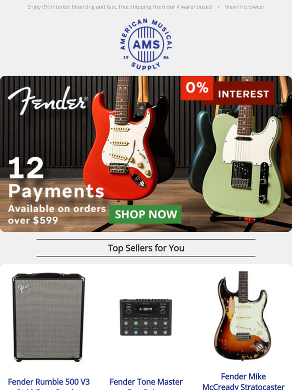 Red-Hot Fender Deals: Get Yours on 12-Pay Today