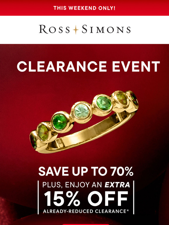 🚨 Clearance Event: Save up to 70% + EXTRA 15% OFF already-reduced jewelry