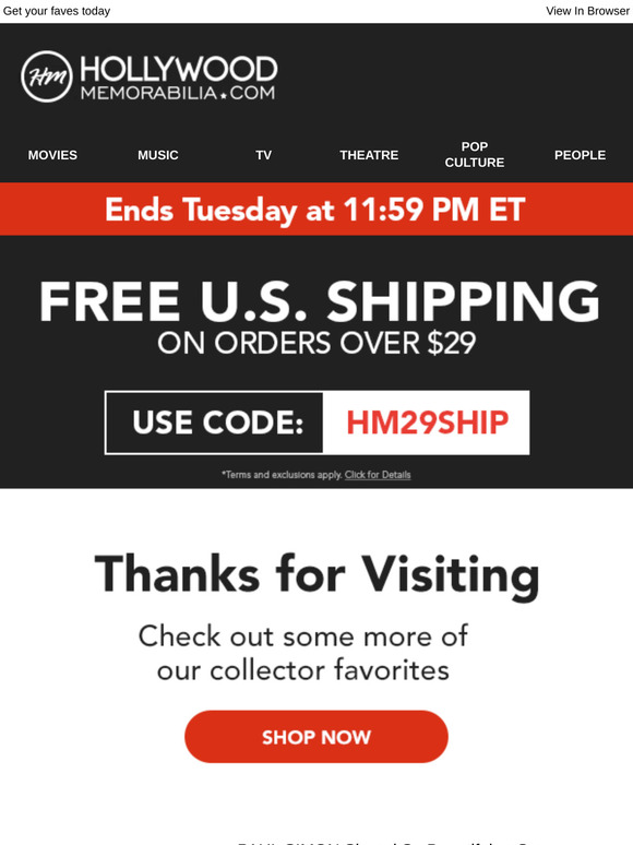 Thanks For Visiting The Official Hollywood Memorabilia Shop
