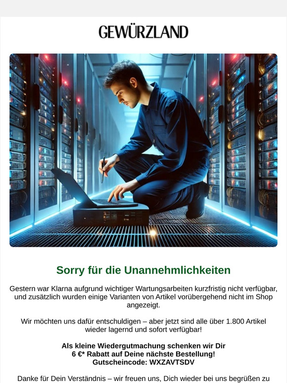 Sorry für die Umstände +  6 € Gutschein*